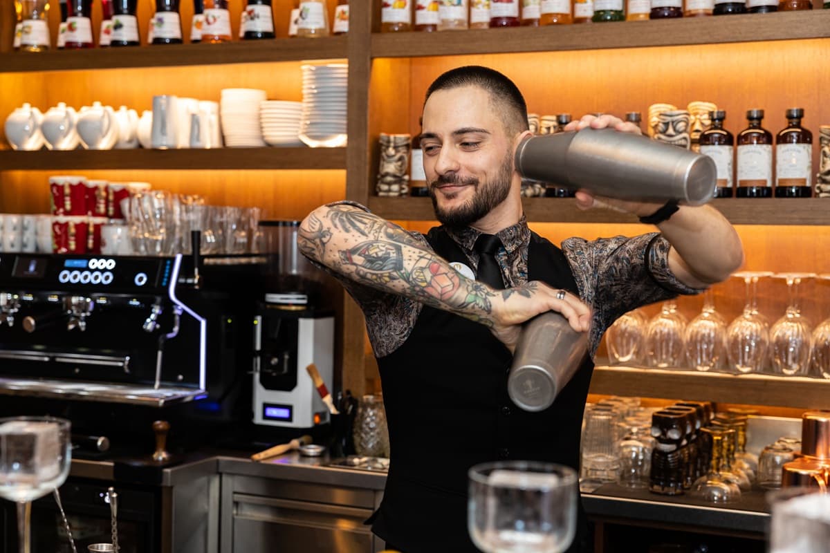 Bartender shaking cocktail
